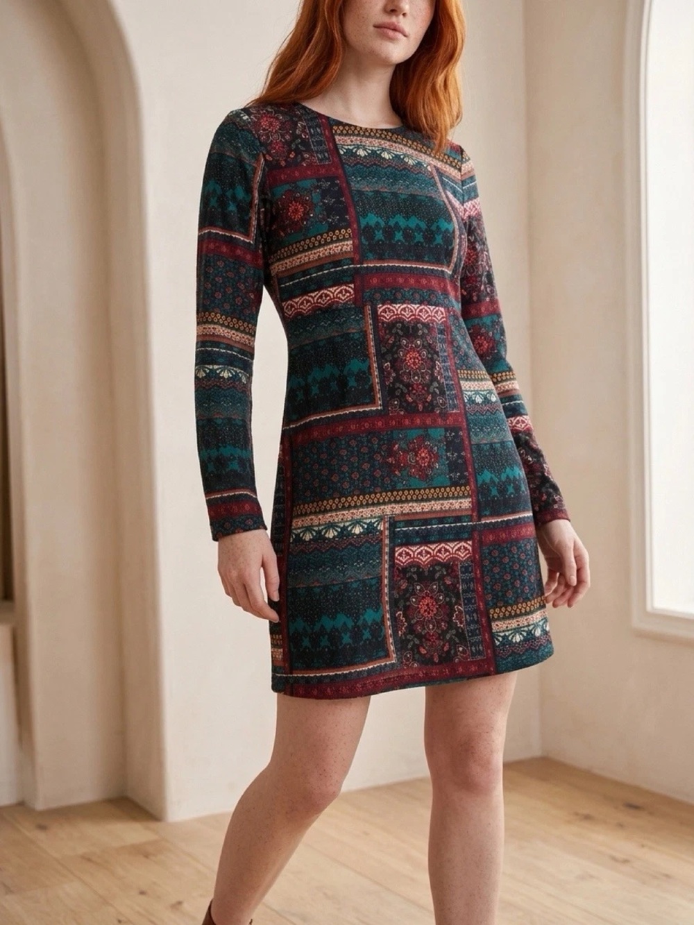Abercrombie & Fitch Women’s Aztec Geometric Print 3/4 Sleeve Mini Dress Size S